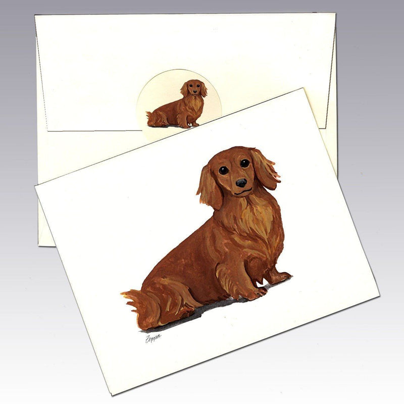 Dachshund, Red Long Hair Note Cards