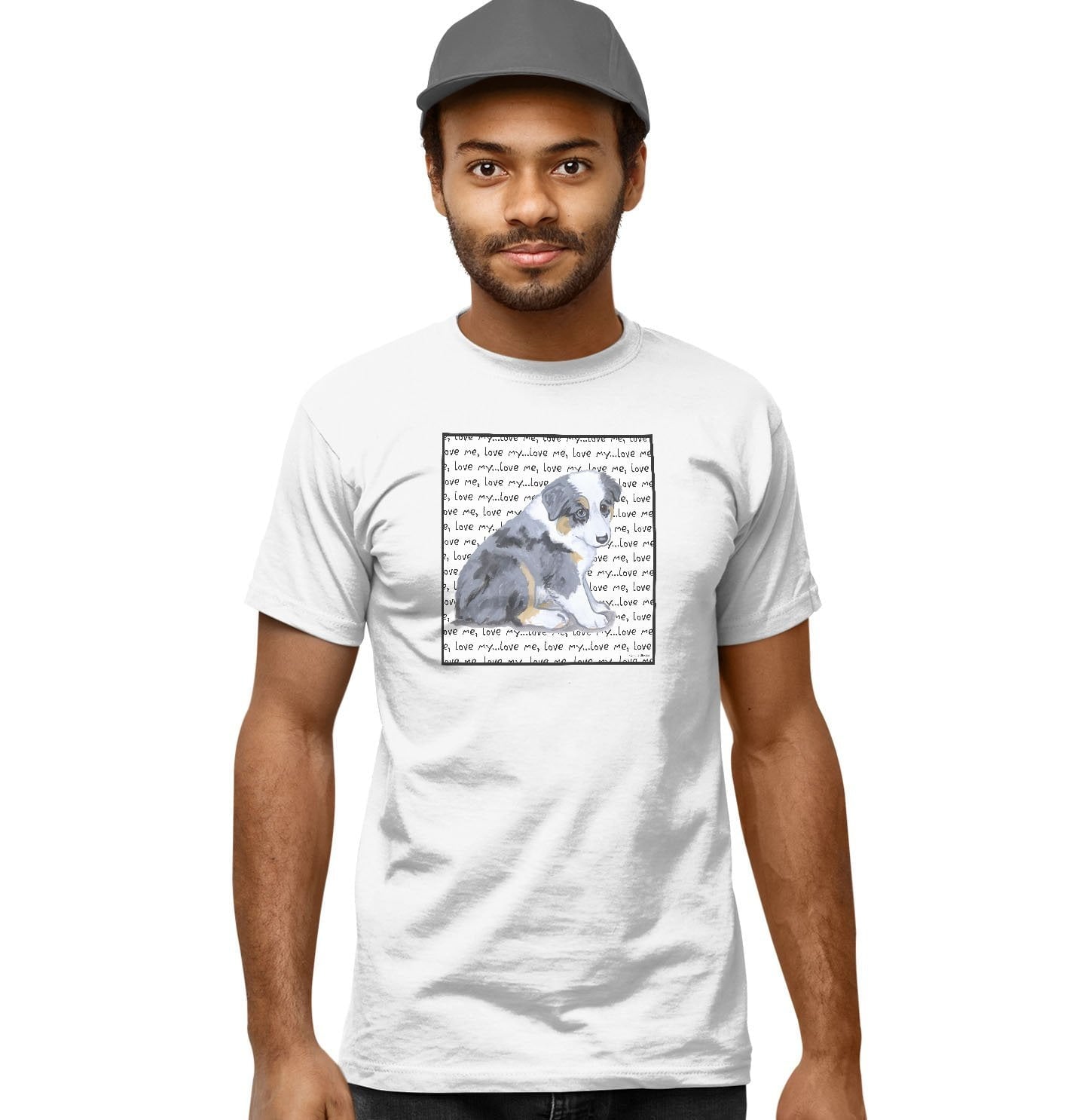 Australian Shepherd Puppy Love Text Adult Unisex T Shirt