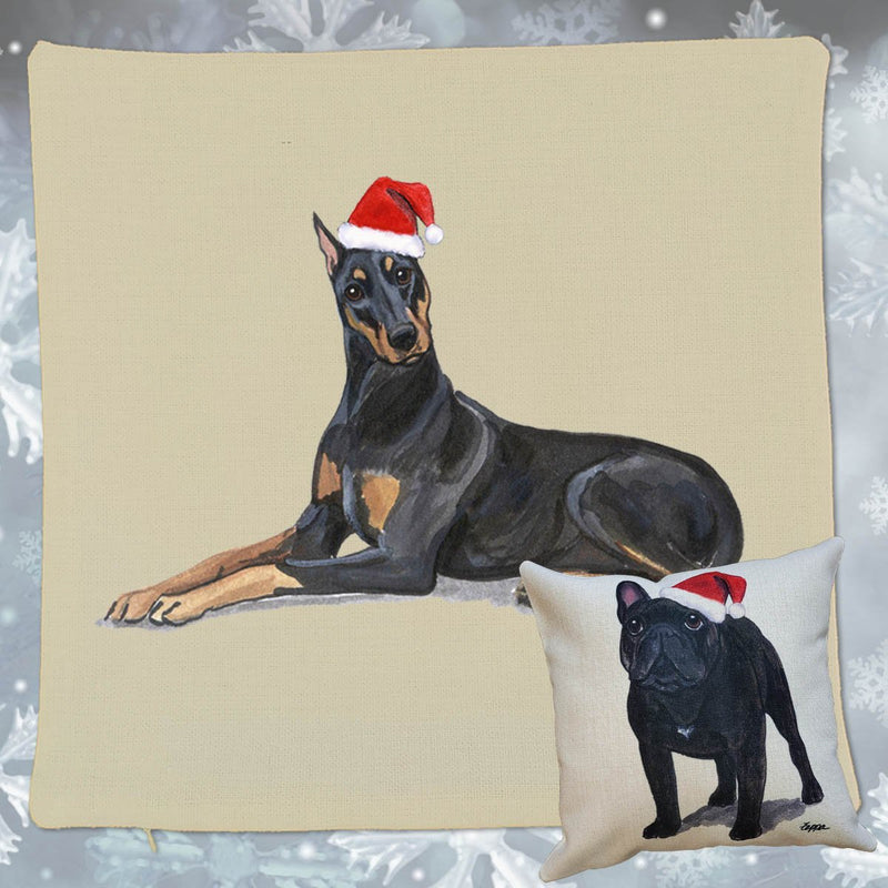 Doberman Pinscher Santa Pillow Cover