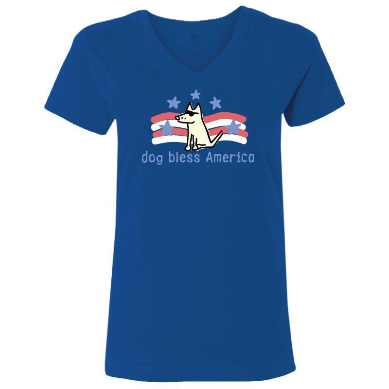 dog bless america ladies v neck t-shirt