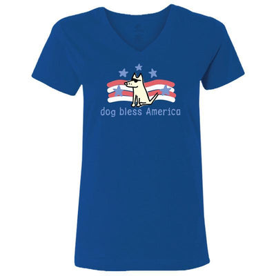 Dog Bless America - Ladies T-Shirt V-Neck