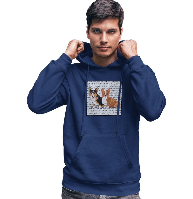 Two Corgi Love Text - Adult Unisex Hoodie Sweatshirt