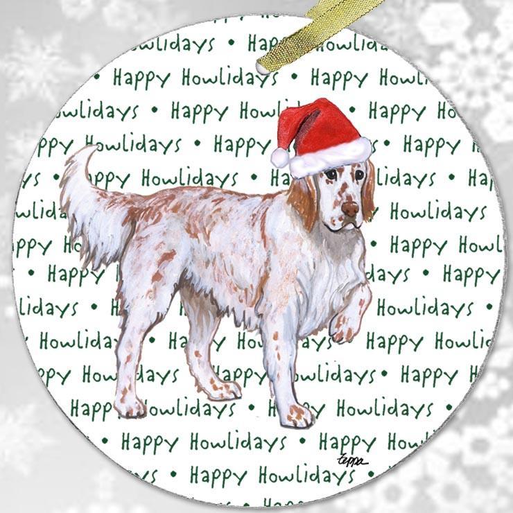 English Setter, Red Belton "Happy Howlidays" Ornament