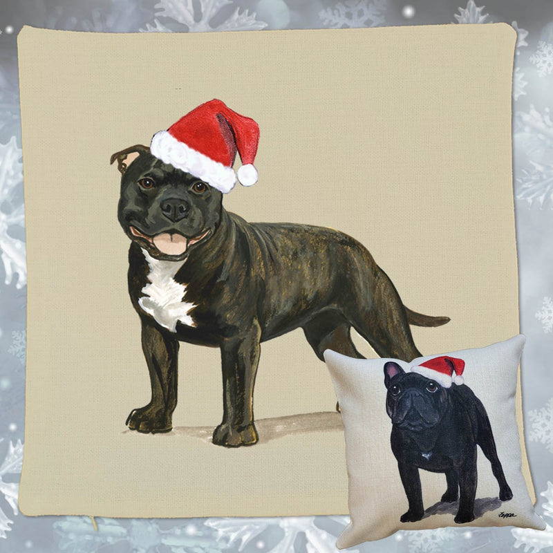 Staffordshire Bull Terrier Santa Pillow Cover