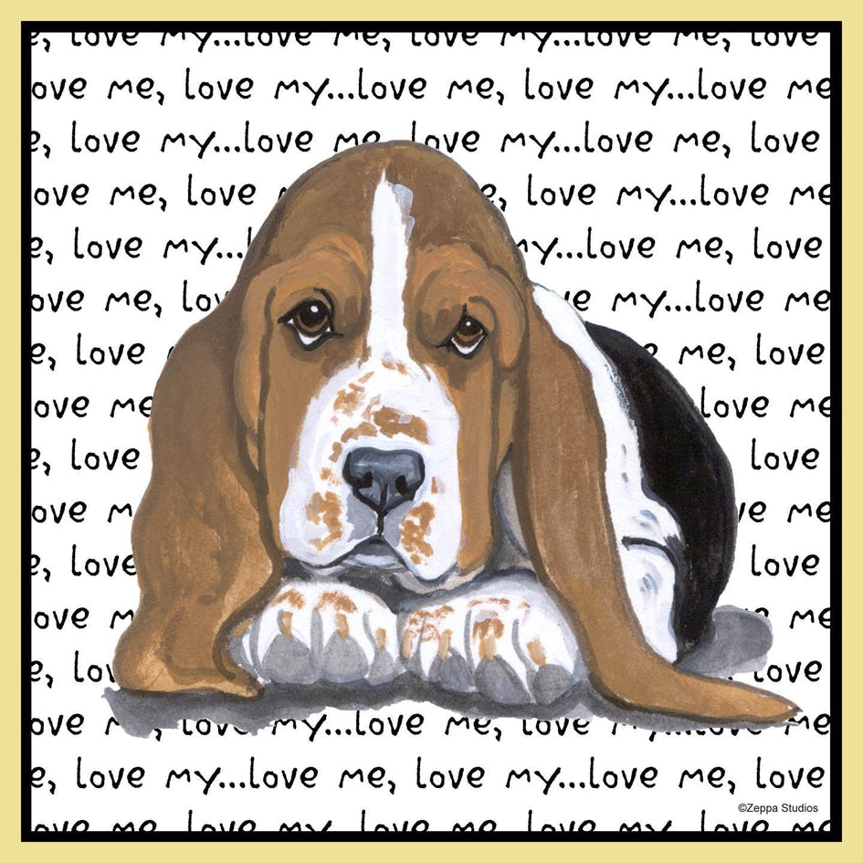 Basset Hound Puppy Love Text - Adult Unisex T-Shirt