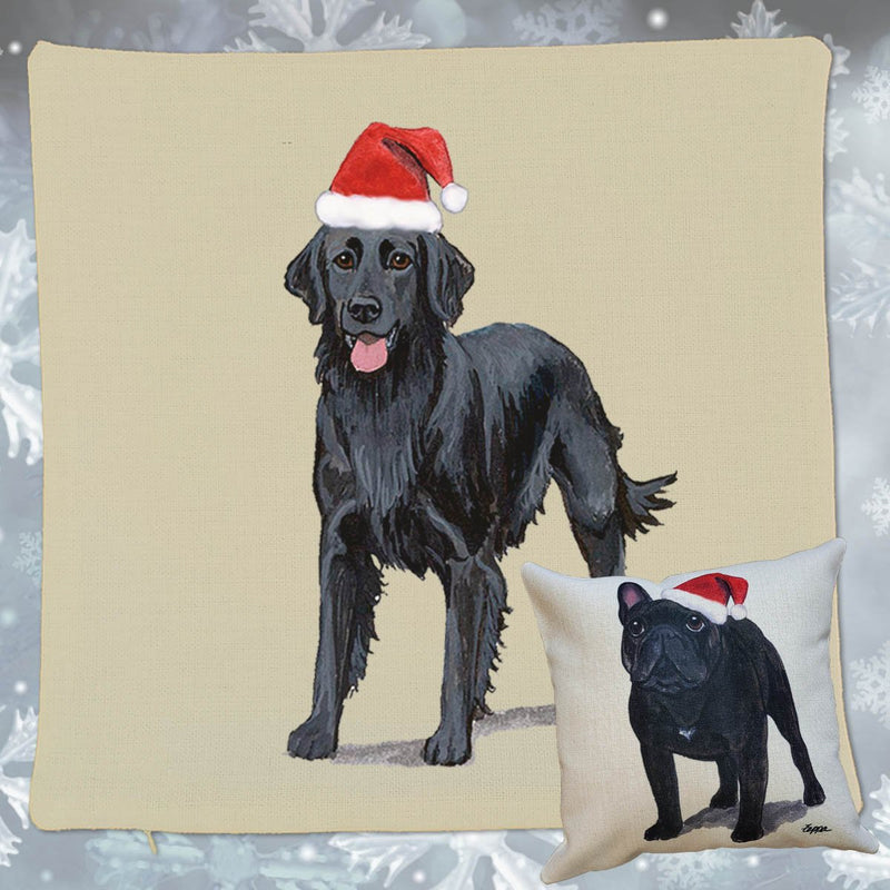 Flat-Coated Retriever Santa Pillow Cover