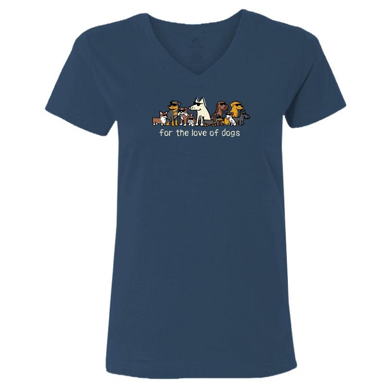 For The Love Of Dogs - Ladies T-Shirt V-Neck Blue