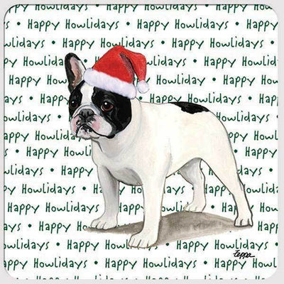 French Bulldog, Black and White "Happy Howlidays" Coaster