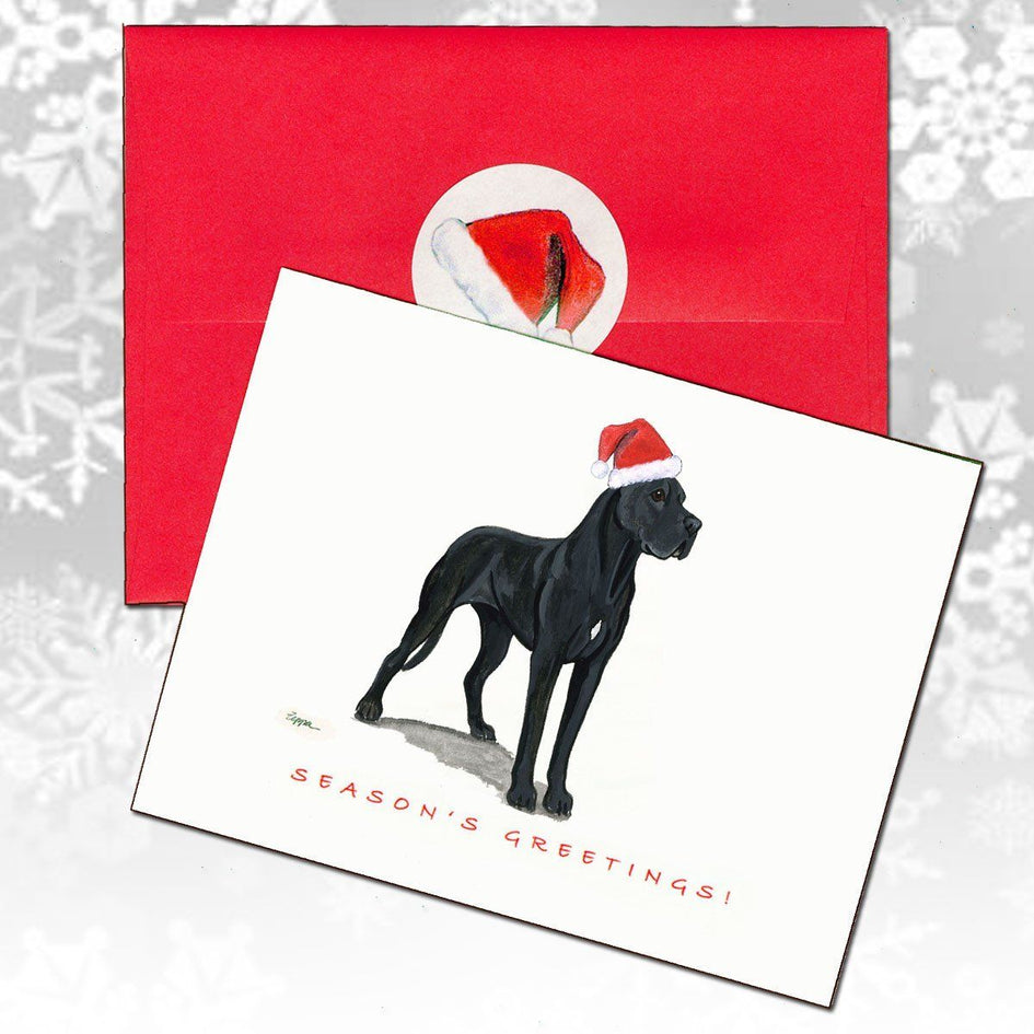 Great Dane, Black Christmas Note Cards
