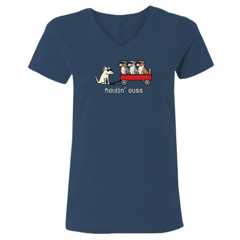 Haulin' Auss - Ladies T-Shirt V-Neck - Teddy the Dog T-Shirts and Gifts
