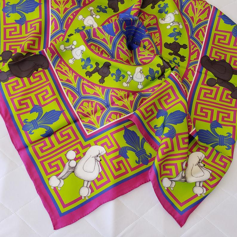 White Poodle Square Silk Scarf