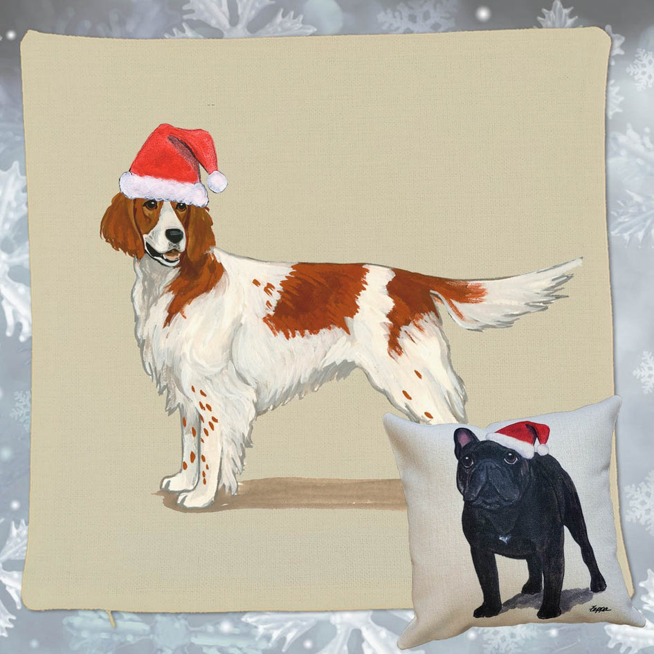 Irish Red and White Setter Santa Pillow Cover