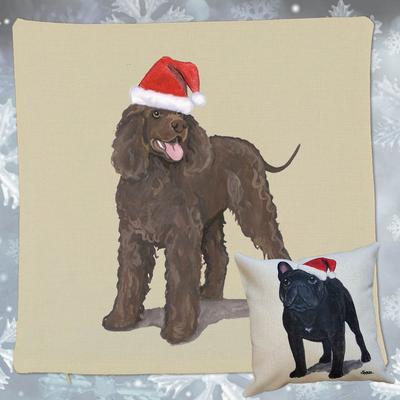 Irish Water Spaniel Santa Pillow Cover