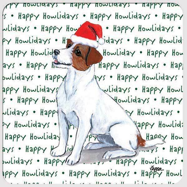 Russell Terrier, Brown and White "Happy Howlidays" Coaster