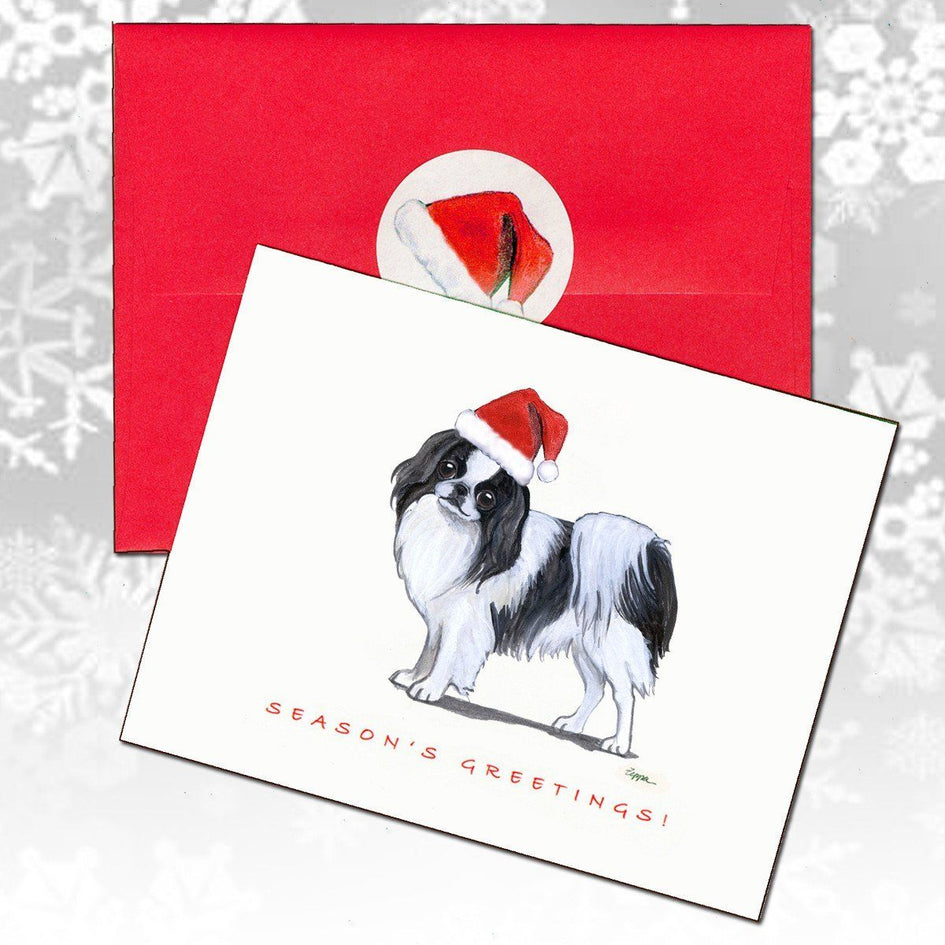 Japanese Chin, Black and White Christmas Note Cards