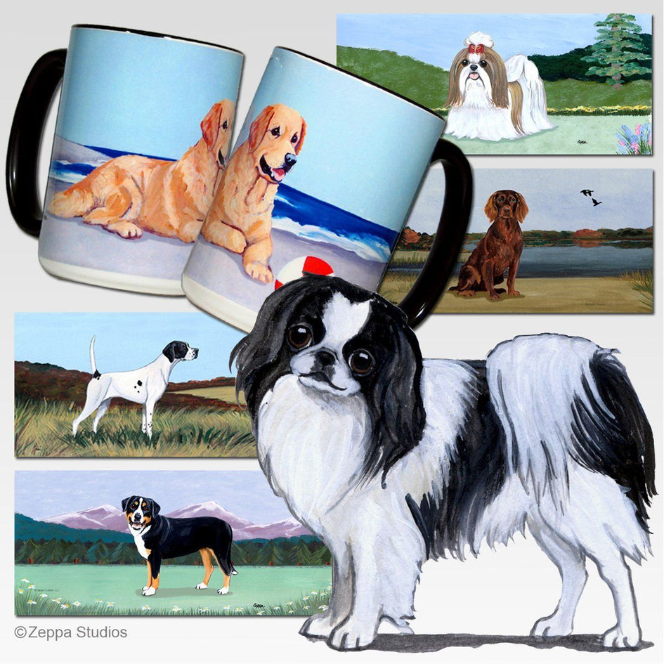 Japanese Chin, Black and White Scenic Mug