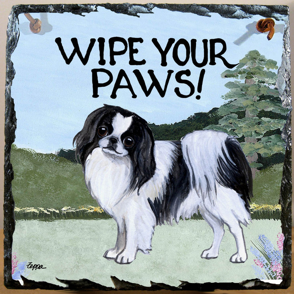 Japanese Chin, Black and White Slate Sign