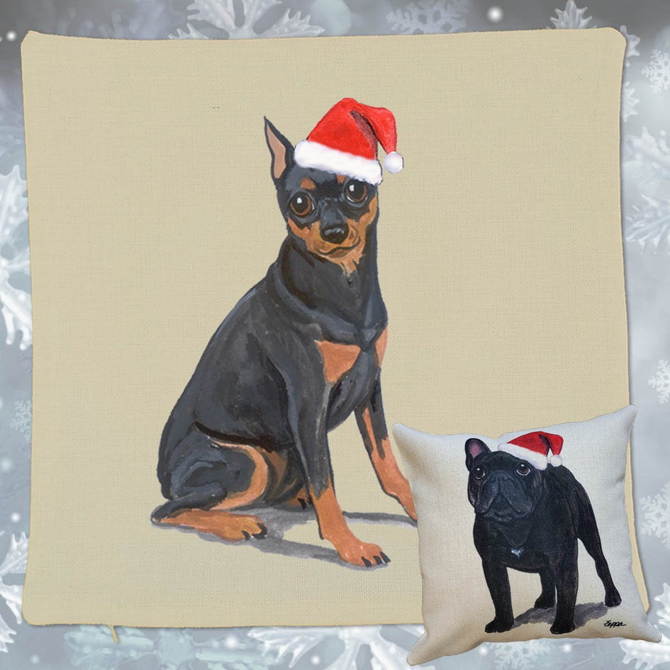 Miniature Pinscher Santa Pillow Cover