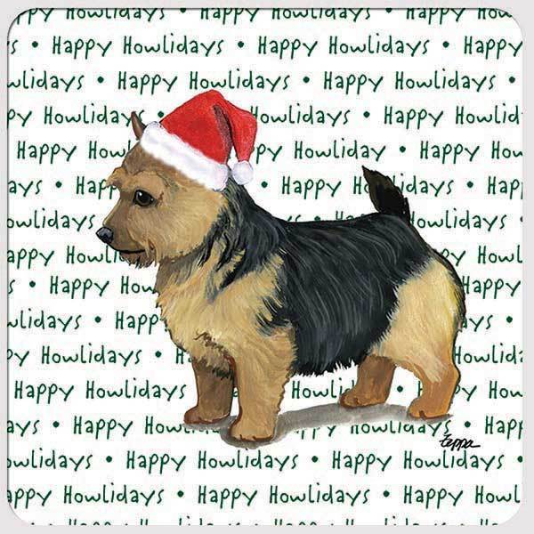 Norwich Terrier, Black Saddle "Happy Howlidays" Coaster