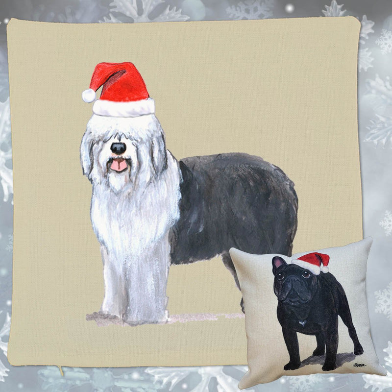 Old English Sheepdog Santa Pillow Cover