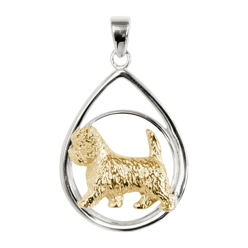 Cairn Terrier in 14K Gold with Sterling Silver Teardrop Pendant