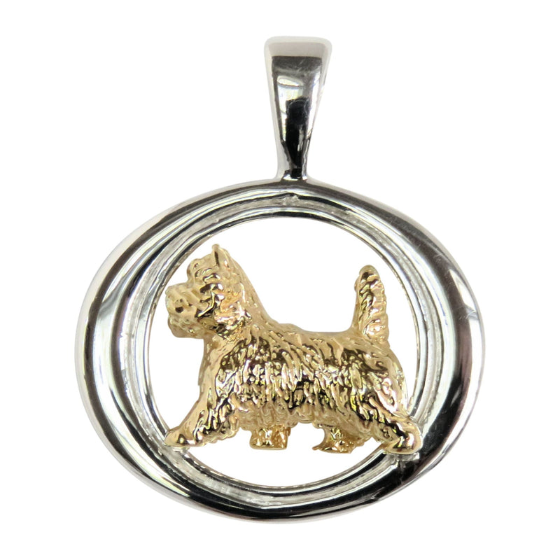 West Highland White Terrier in 14K Gold with Sterling Silver Tapered Oval Pendant