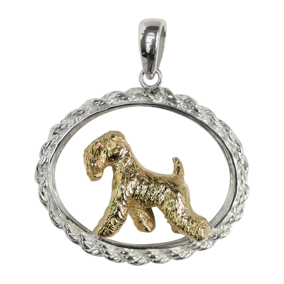Soft Coated Wheaten in 14K Gold with Sterling Silver Oval Rope Pendant