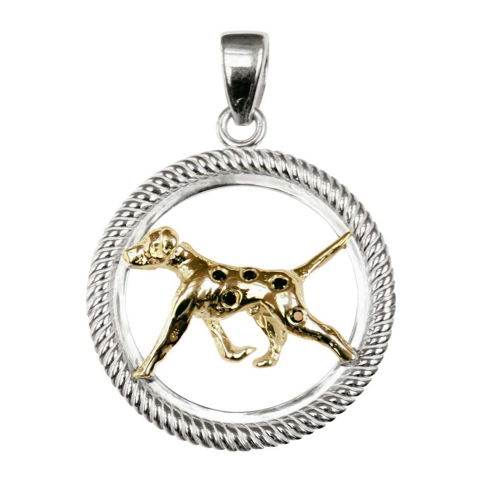 Dalmatian in 14K Gold with Sterling Silver Braided Circle Pendant