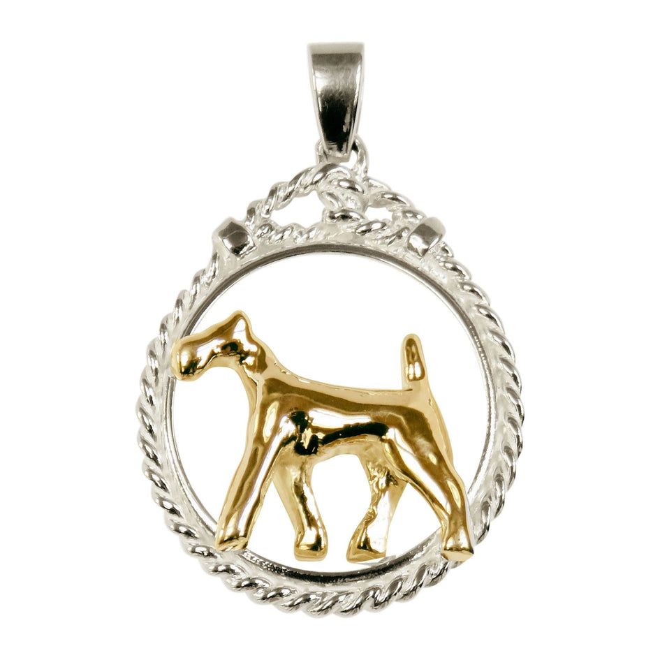 Irish Terrier in 14K Gold with Sterling Silver Braided Leash Pendant
