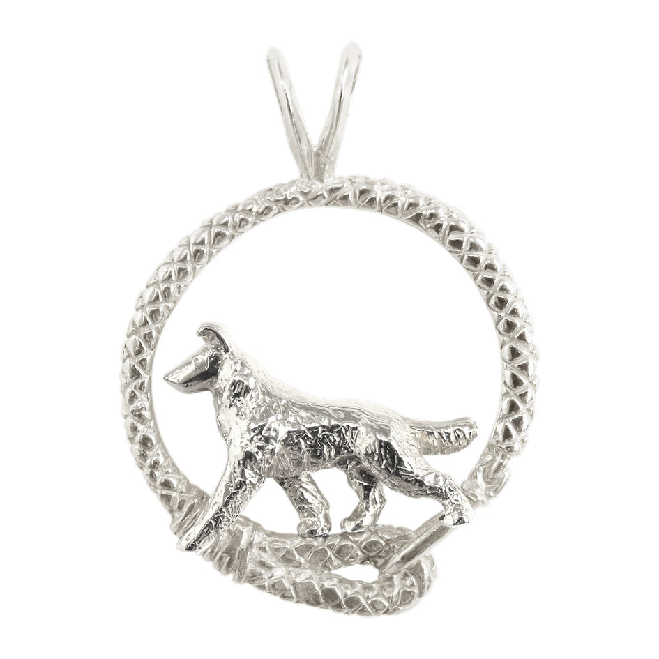 Smooth Collie in Sterling Silver Braided Circle Pendant
