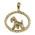 Soft Coated Wheaten in 14K Gold Oval Rope Pendant