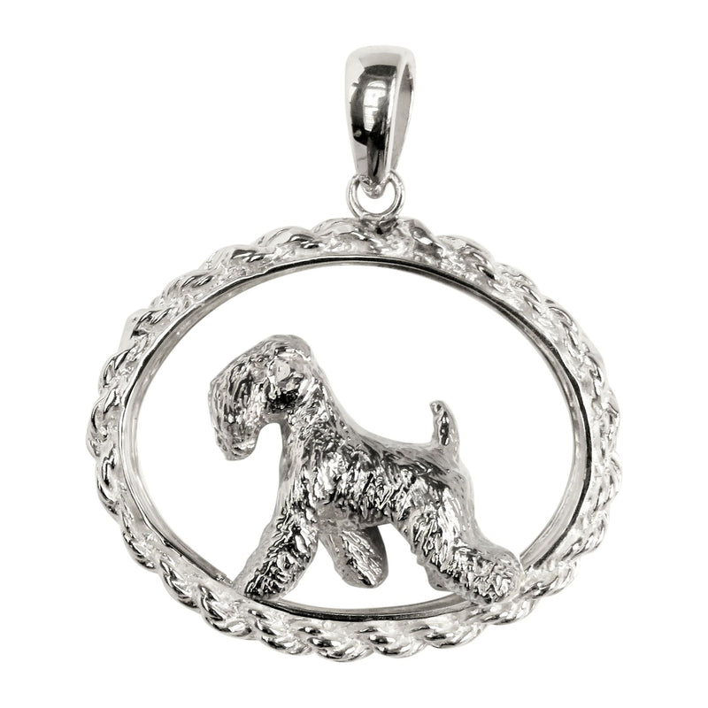 Soft Coated Wheaten in Sterling Silver Oval Rope Pendant