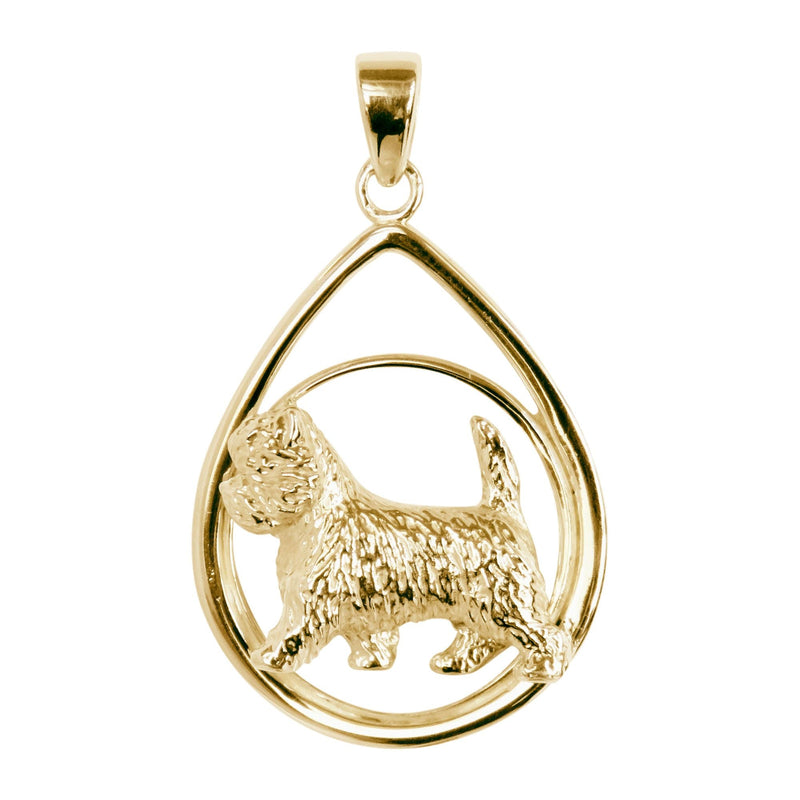 Cairn Terrier in 14K Gold Teardrop Pendant
