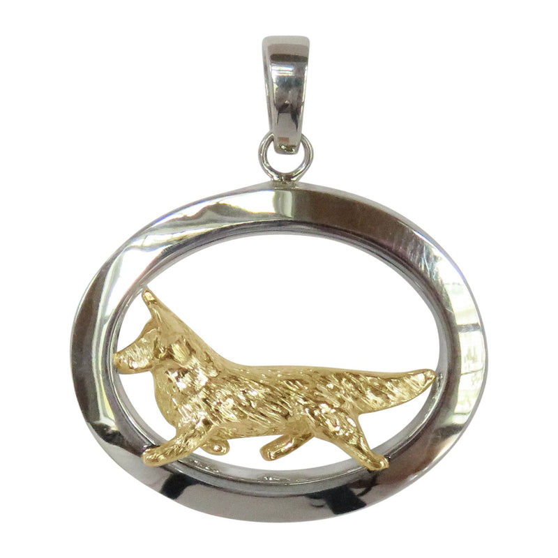 Cardigan Corgi in 14K Gold with Sterling Silver Solid Circle Pendant