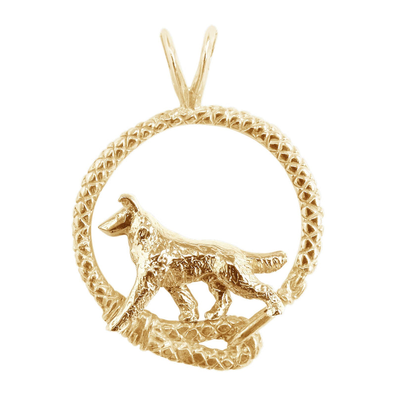 Smooth Collie in 14K Gold Braided Circle Pendant