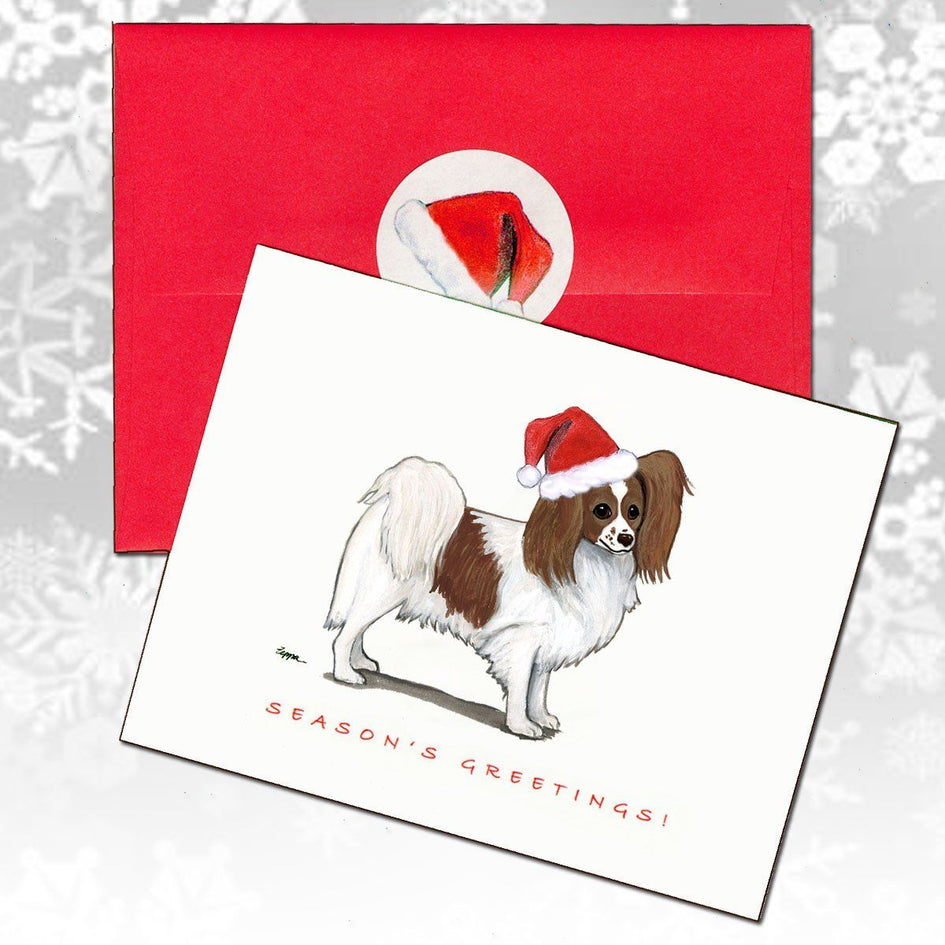 Papillon, Red and White Christmas Note Cards