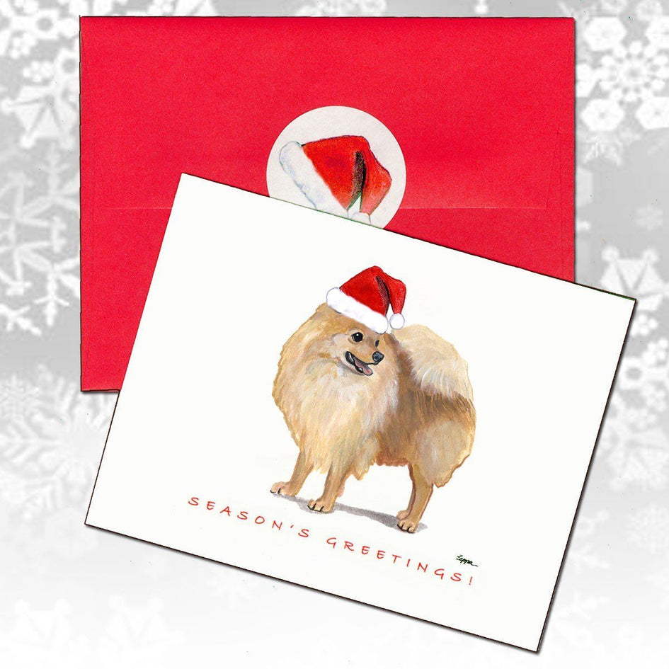 Pomeranian, Red Christmas Note Cards