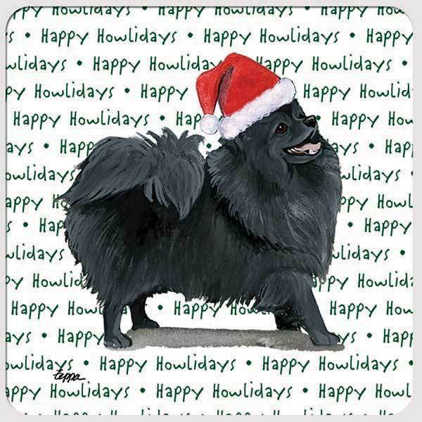 Pomeranian, Black "Happy Howlidays" Coaster