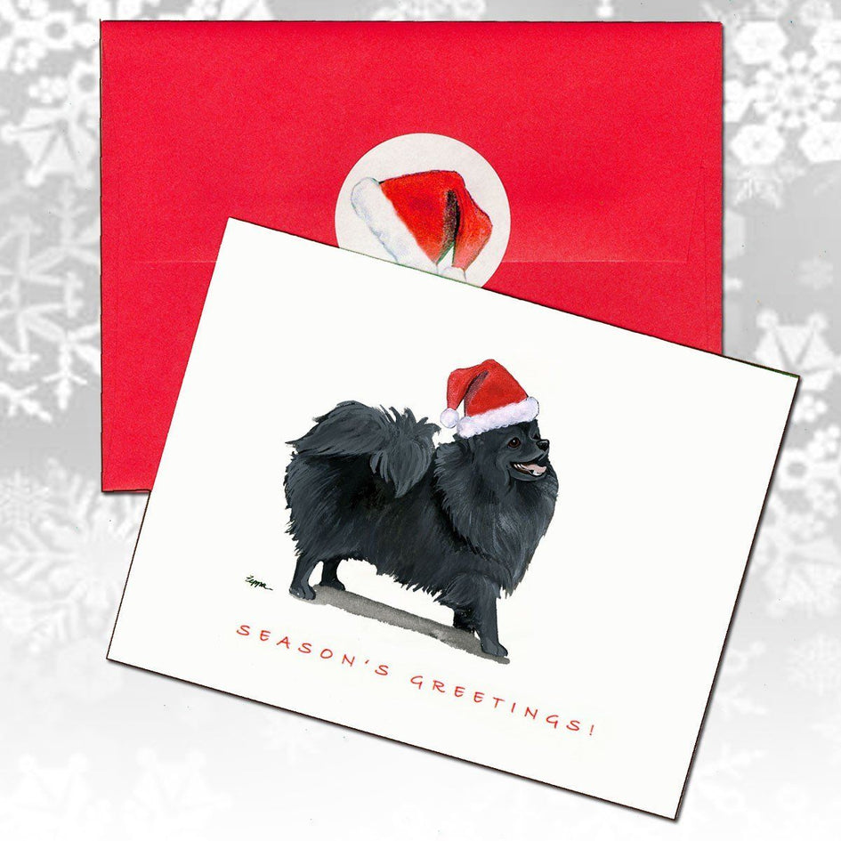 Pomeranian, Black Christmas Note Cards