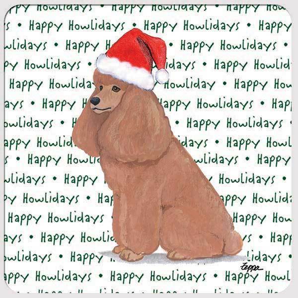 Poodle Apricot "Happy Howlidays" Coaster