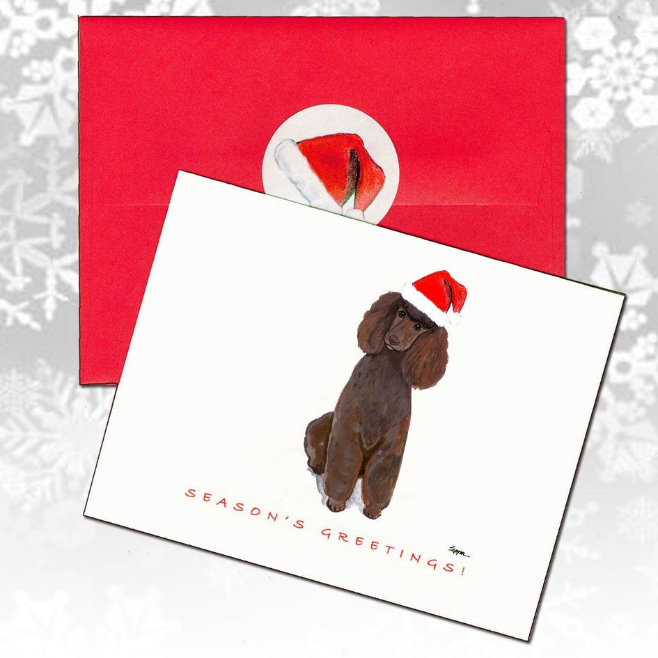 Poodle Brown Christmas Note Cards