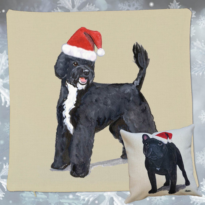 Portuguese Water Dog Santa Pillow Cover