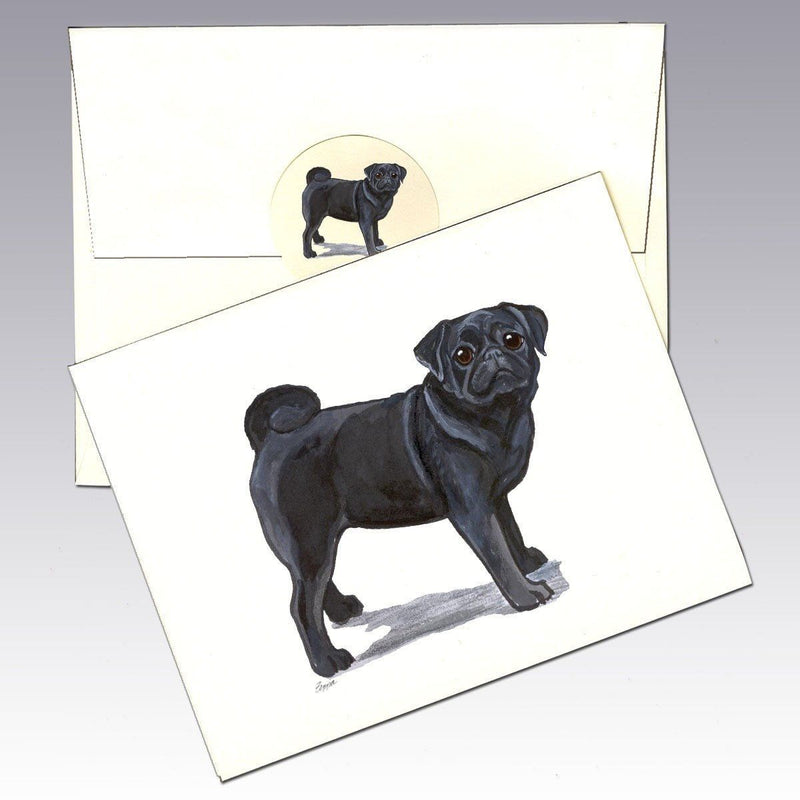 Pug, Black Note Cards