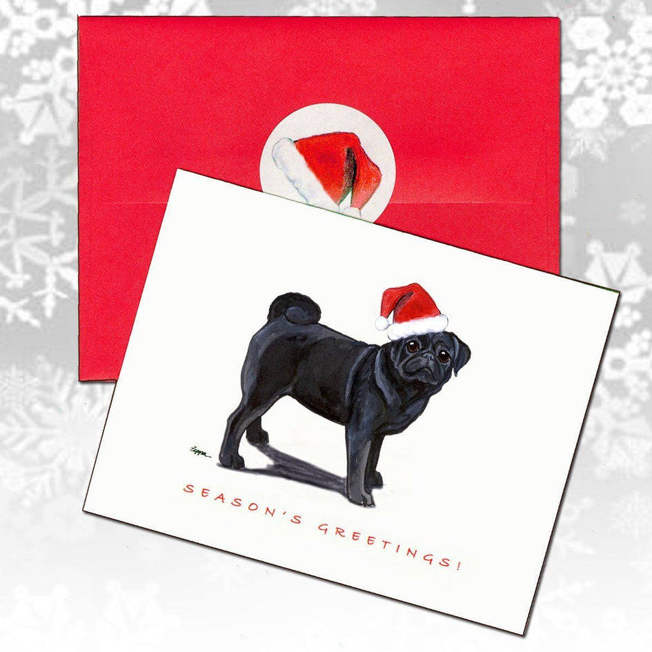 Pug, Black Christmas Note Cards