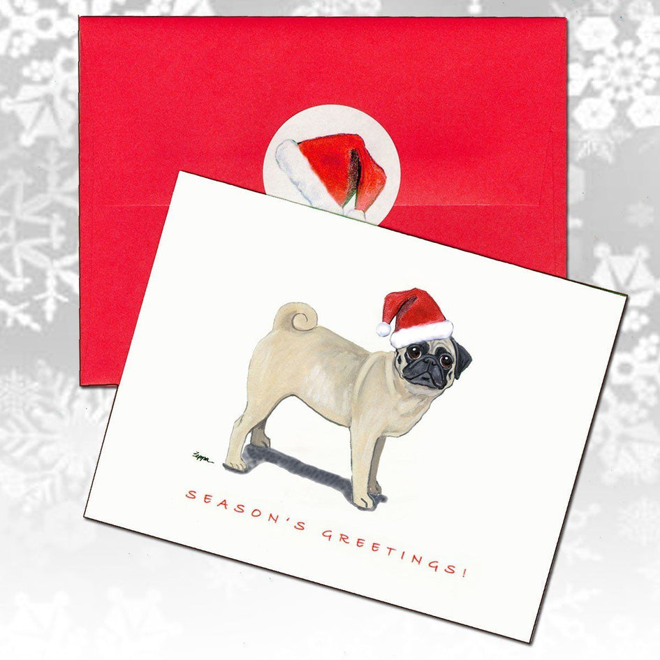 Pug, Fawn Christmas Note Cards