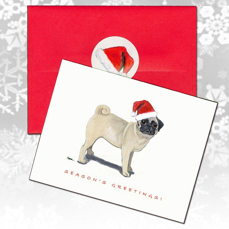 Pug, Fawn Christmas Note Cards