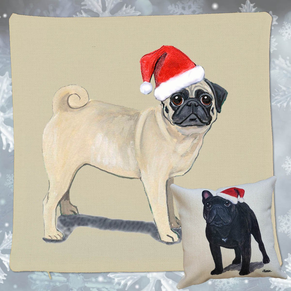 Pug Santa Pillow Cover