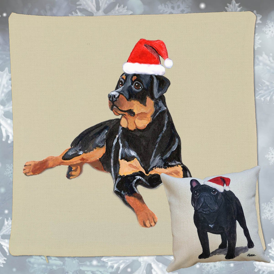 Rottweiler Santa Pillow Cover