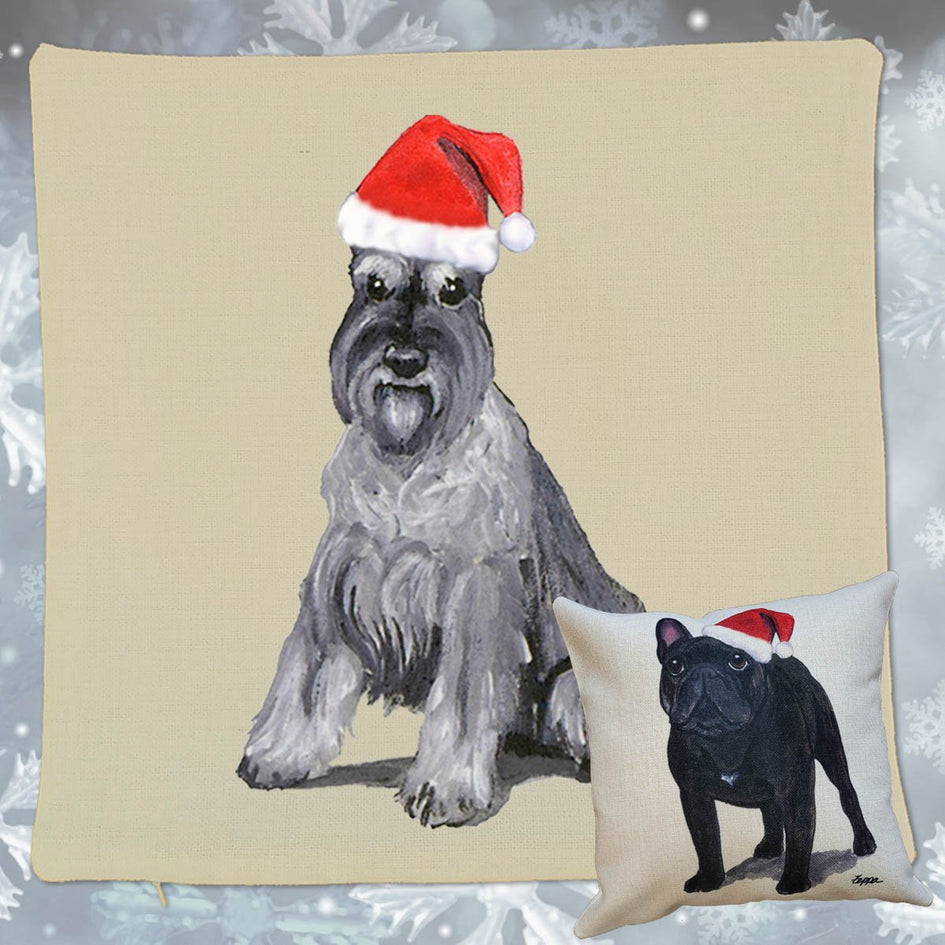 Schnauzer Santa Pillow Cover