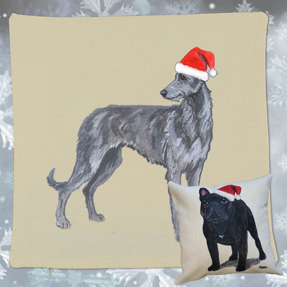Scottish Deerhound Santa Pillow Cover